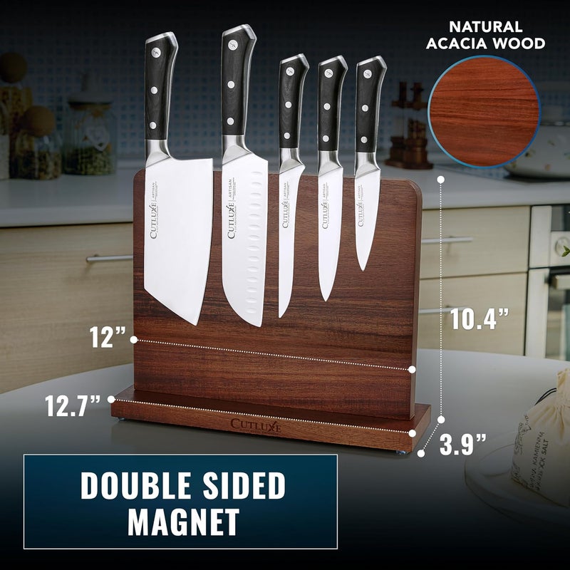 Cutluxe Magnetic Knife Holder – Magnetic Knife Block, Acacia Wood Knife Stand for Kitchen Counter, Slim & Double Sided, Powerful Magnet Strips, Organized Storage Rack & Modern Display Board - Image 4